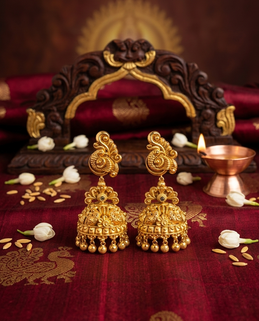 Royal Peacock Temple Jhumka Earrings