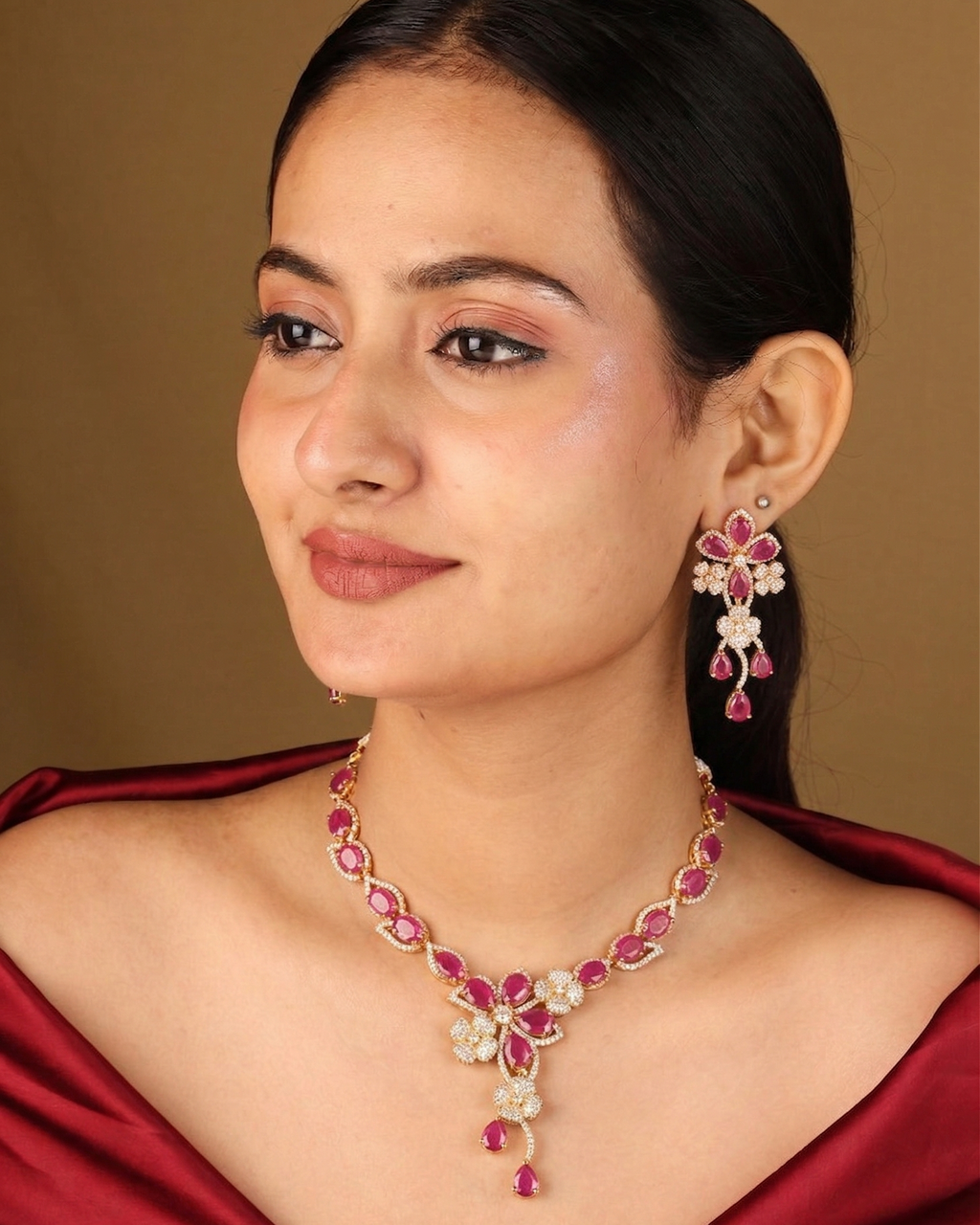 Ruby Blossom Cascade Necklace - NK15