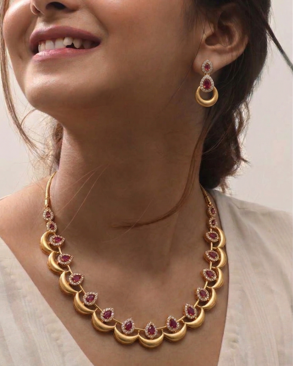 Ruby Crescent Design Necklace - NK07