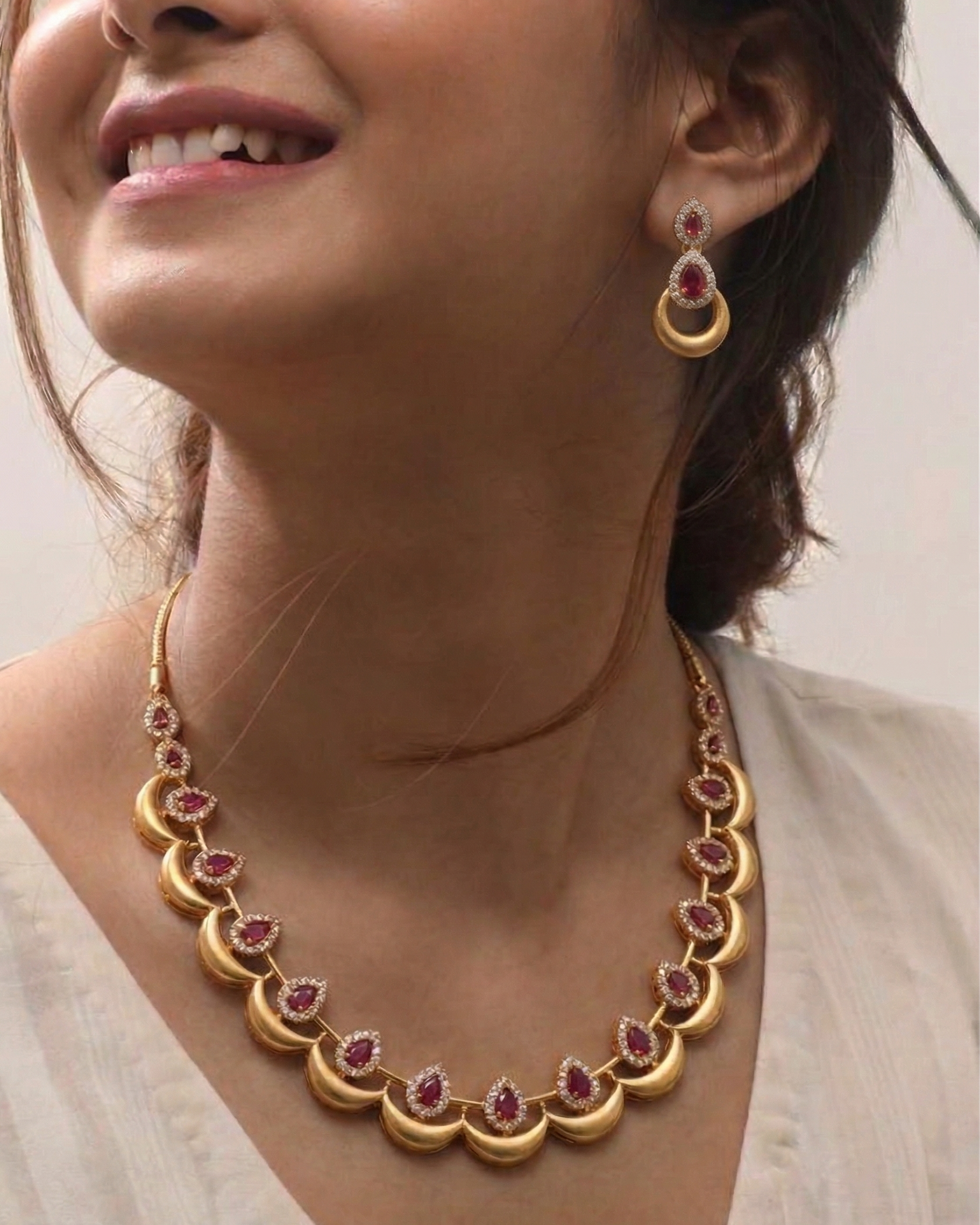 Ruby Crescent Design Necklace - NK07