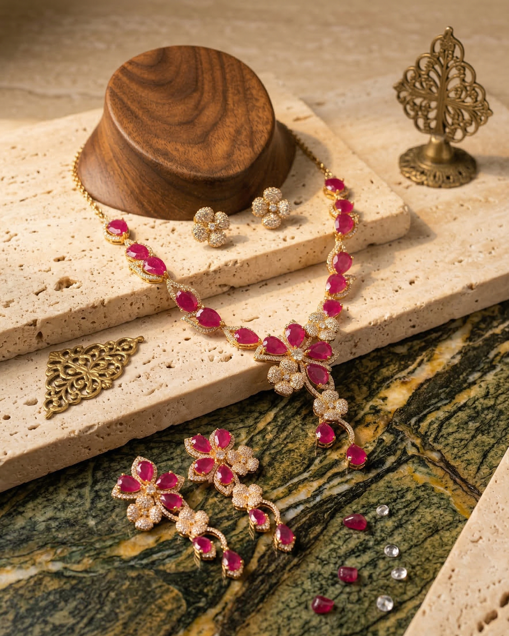 Ruby Blossom Cascade Necklace - NK15
