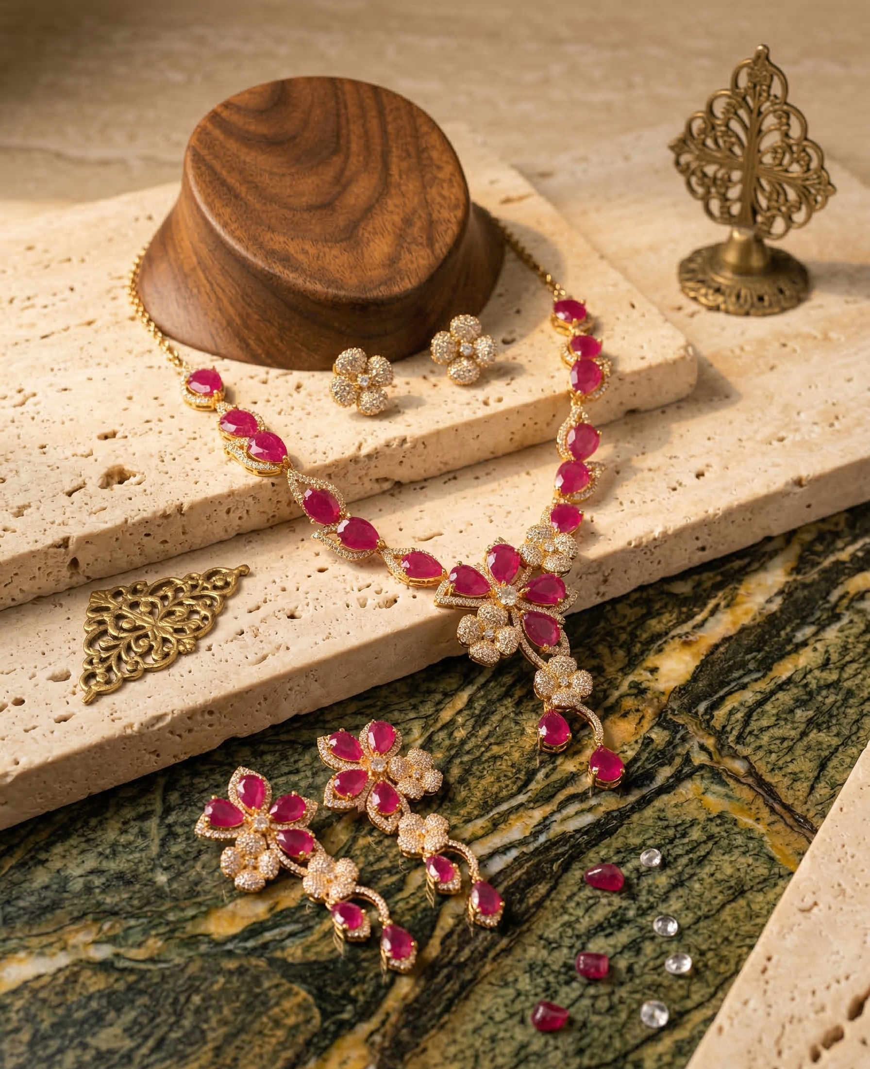 Ruby Blossom Cascade Necklace