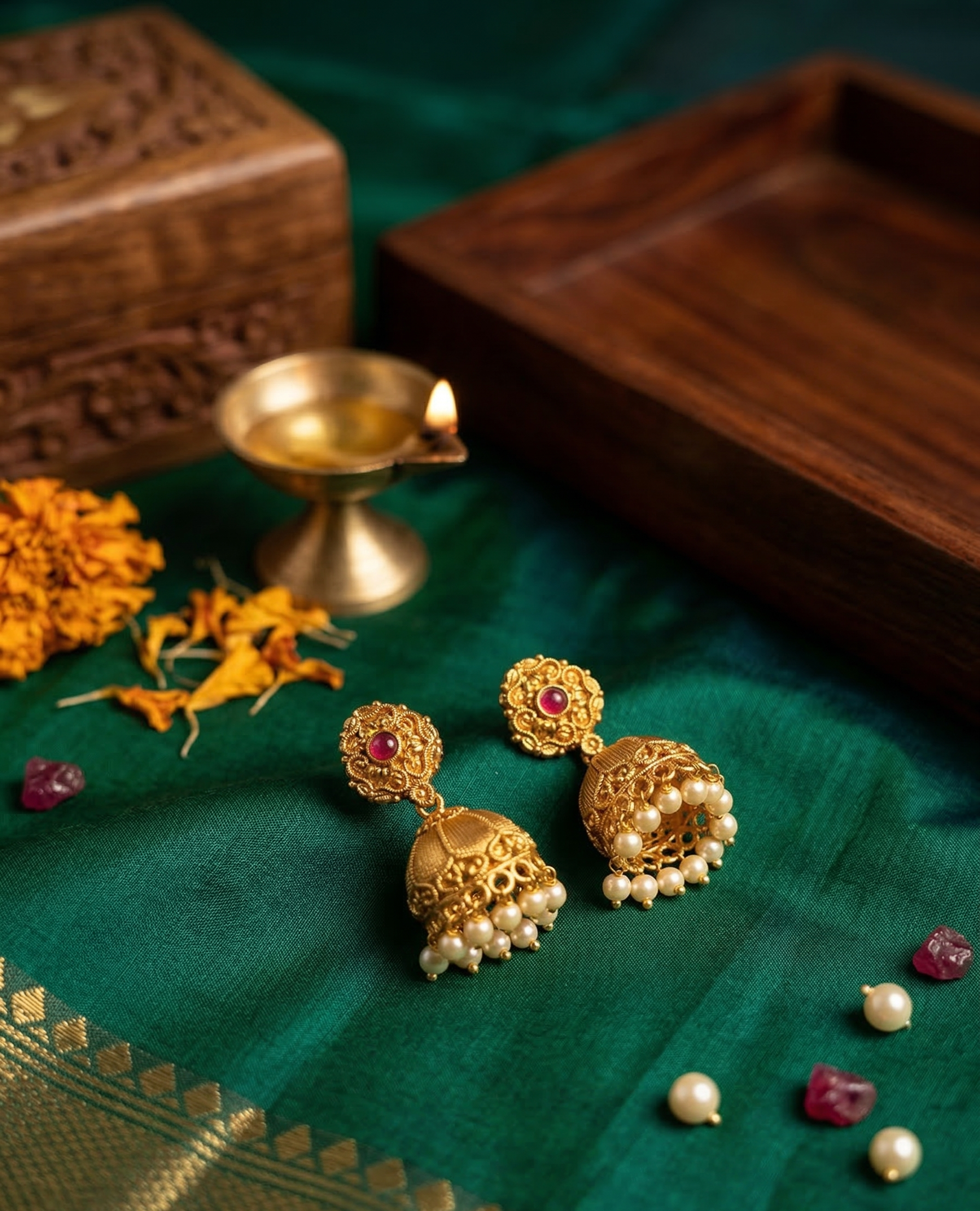 Ruby Pearl Jhumka Earrings