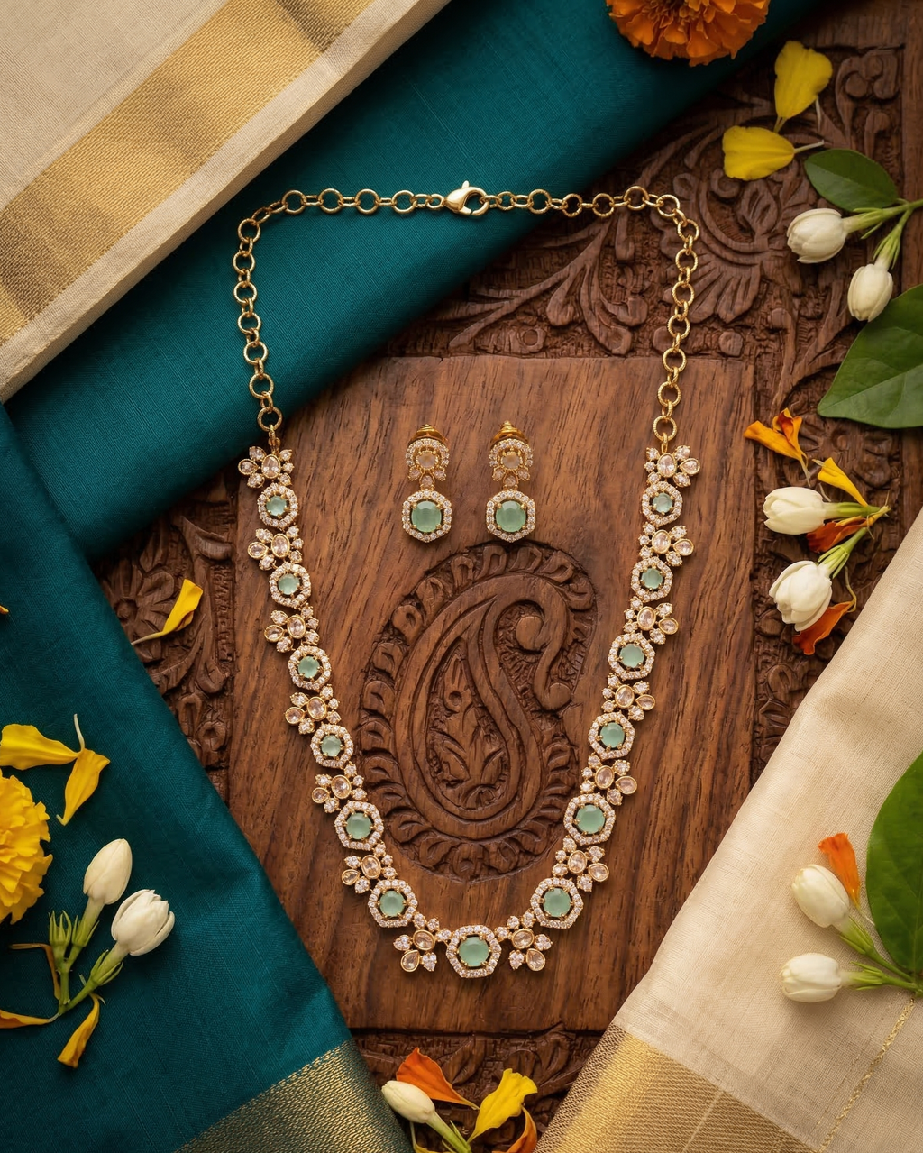 Kaira Mint Polki Garland - NK19