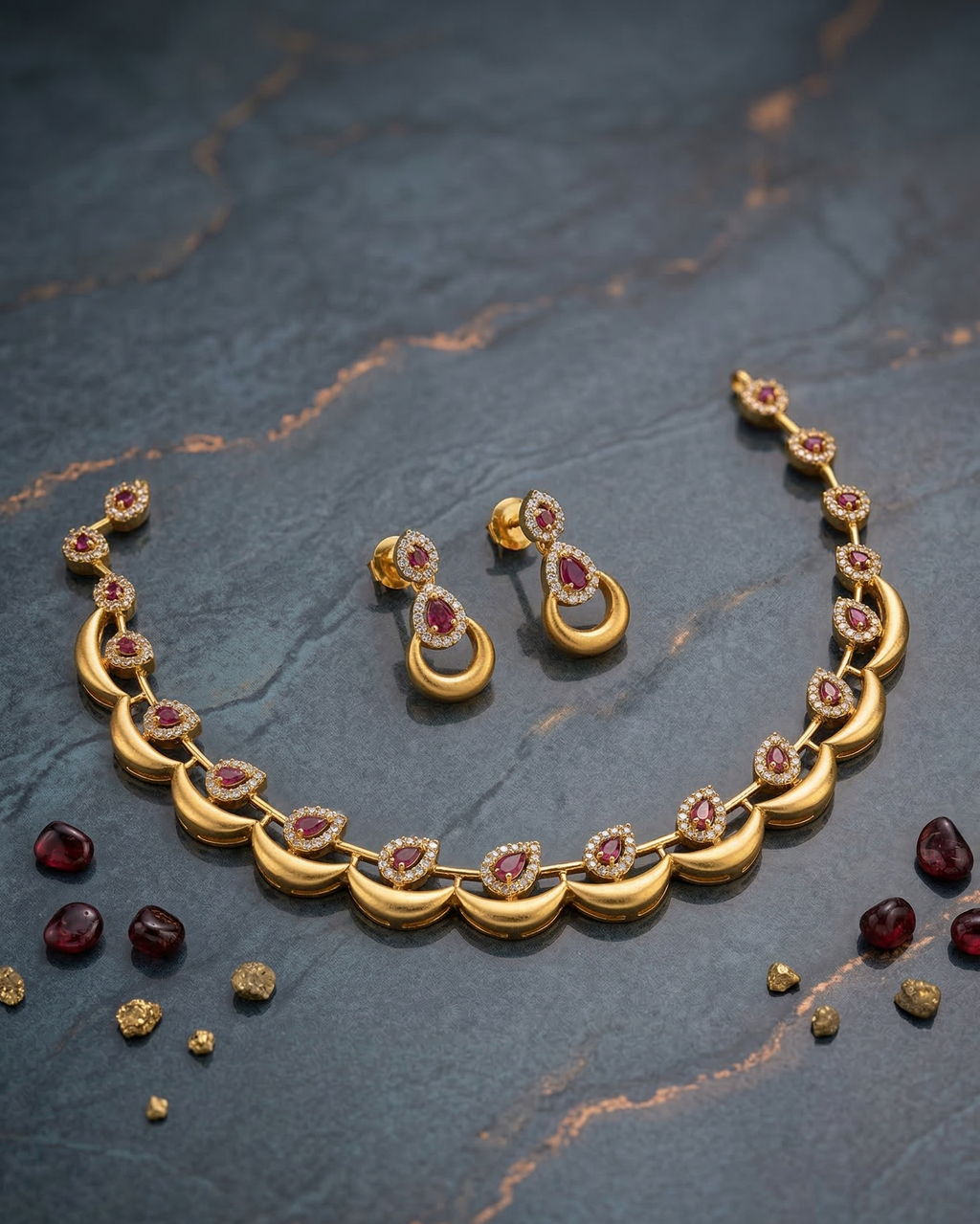 Ruby Crescent Design Necklace - NK07