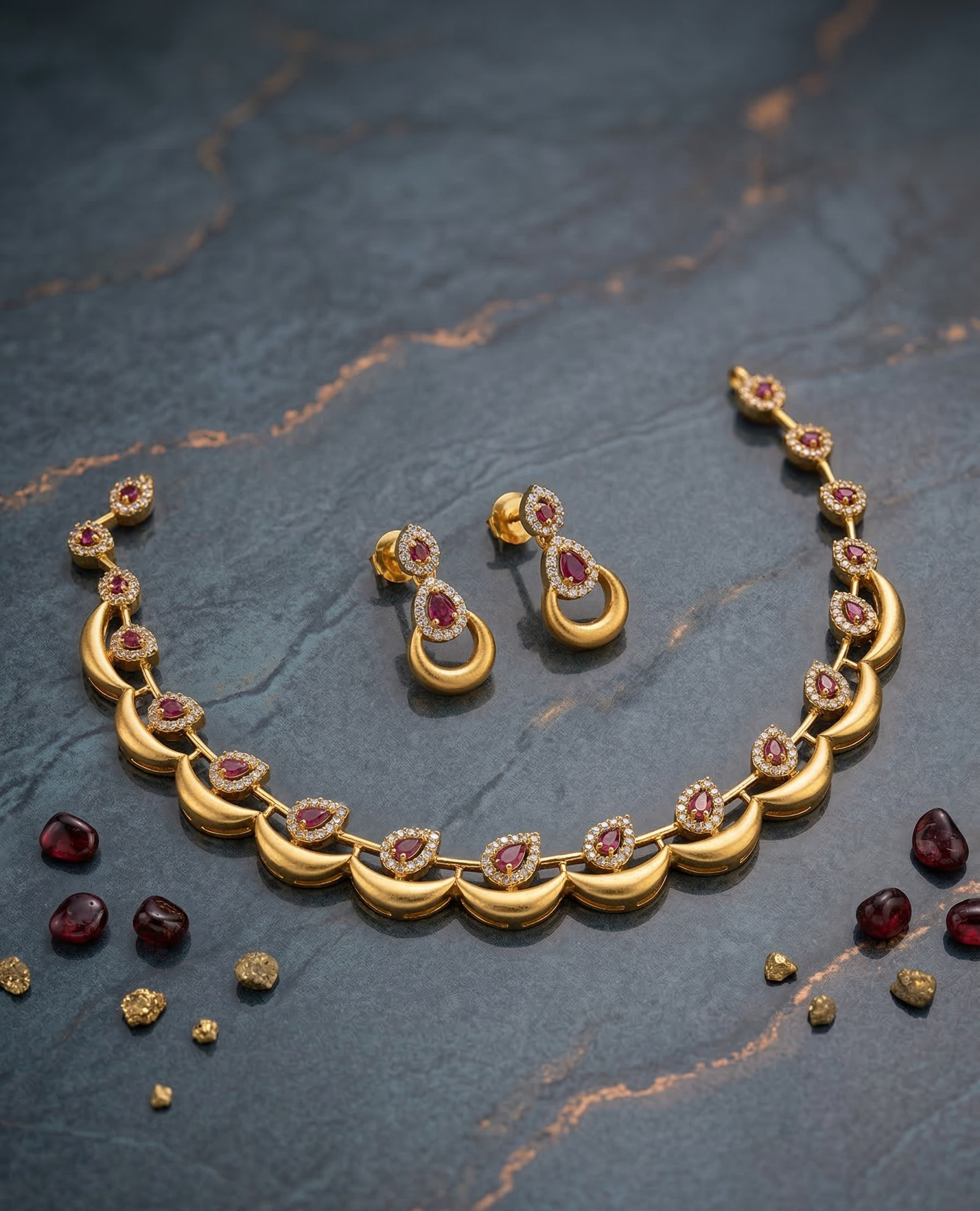 Ruby Crescent Design Necklace